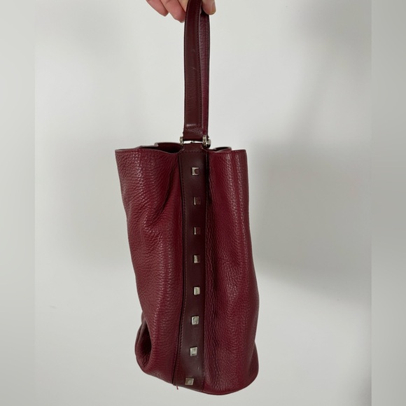 Puntotres leather bucket bag dark red studded made in spain handbag - Picture 14 of 14